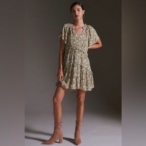 Anthropologie Robin Tiered Mini Dress - Green